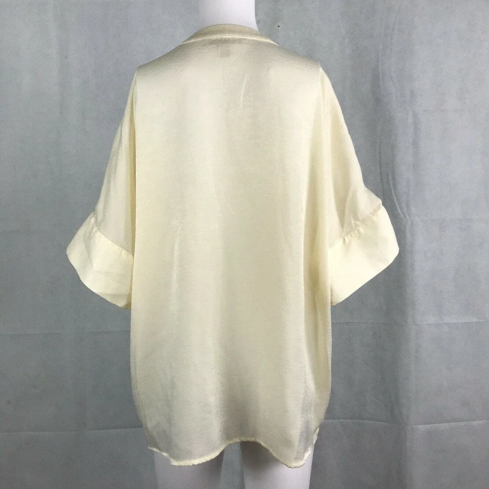 Michael Michael Kors Shirt Womens XL Ivory Surplice Tie Neck Short Sleeve Blouse